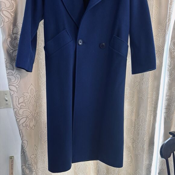 La Vogue Women's Large (no tag) Long ‎ Blue Coat  38 chest snug hip - Picture 2 of 16